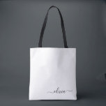 Bolsa Tote Black Name White Girly Script Monograma Moderno<br><div class="desc">Preto e Branco Elegante Adicionar seu próprio nome Monograma Bag. Este Livro Bag pode ser personalizado para incluir seu nome inicial e próprio e ser dado como presente para o Natal,  Doce 16 Aniversário,  Chá de panela ou Casamento.</div>