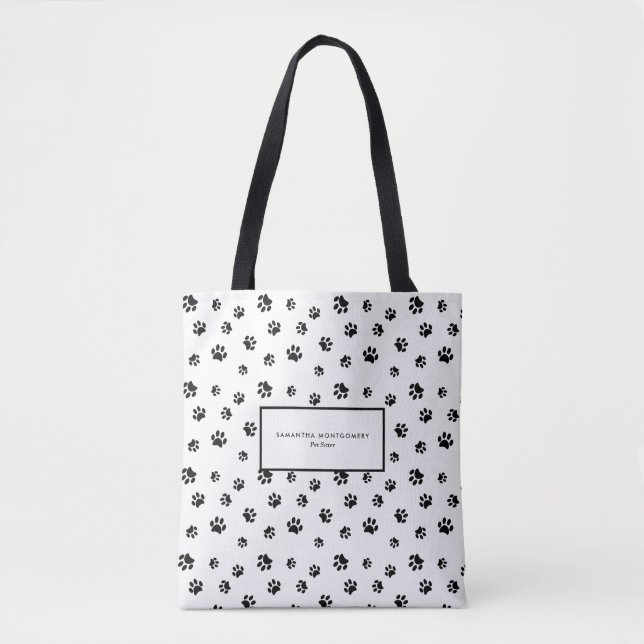 Bolsa Tote Black Paw Prints Cuidador de Animais Profissional (Frente)