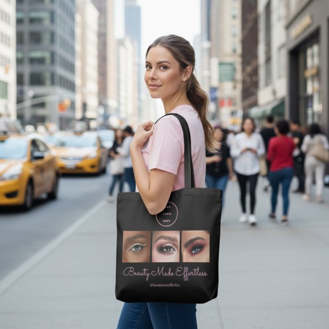 Bolsa Tote Black Pink Script Logo Photo Makeup Studio (Criador carregado)
