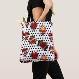 Bolsa Tote Black Polka Dotou a Tatuagem da Mãe