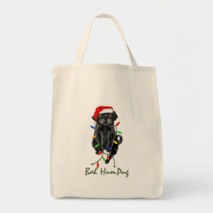 Bolsa Tote Black Pug Dog Bah Humpug Engraçado Natal