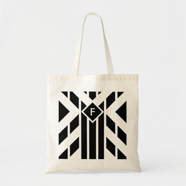Bolsa Tote Black Quadrilateral Strips em branco com monograma (Frente)