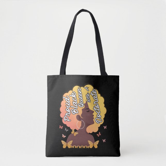 Bolsa Tote Black Queen PhD Doctorate Degree Graduation EdD Ps (Frente)