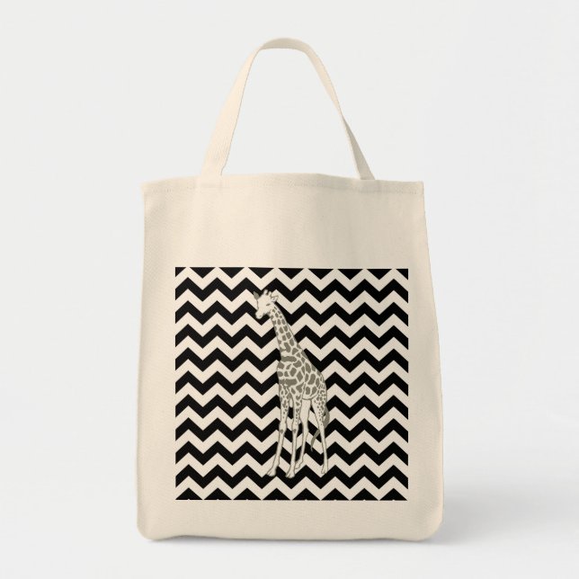 Bolsa Tote Black Safari Chevron com Pop Art Giraffe (Frente)