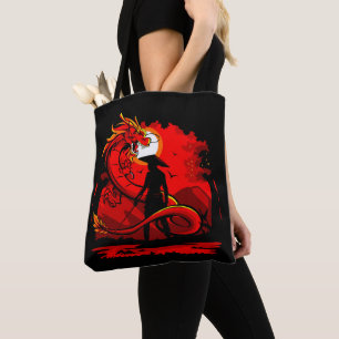 Bolsa Tote Black Samurai Red Dragon - Trabalho de arte do est