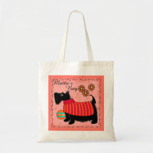 Bolsa Tote Black Scottie Terrier Dog Name Personalizado Red