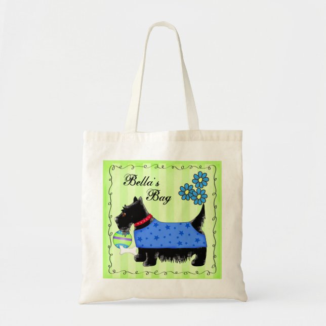 Bolsa Tote Black Scottie Terrier Dog Personalizado Verde (Frente)