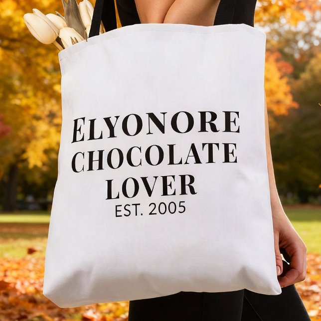 Bolsa Tote Black Script Name Established Chocolate Lover (Criador carregado)