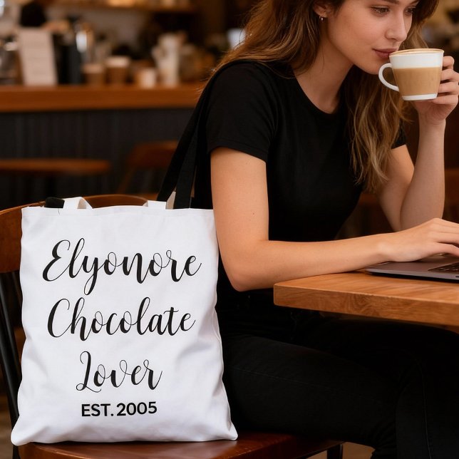 Bolsa Tote Black Script Name Established Chocolate Lover (Criador carregado)