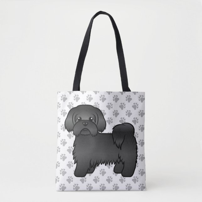 Bolsa Tote Black Shih Tzu Cute Cartoon Dog & Paws (Frente)