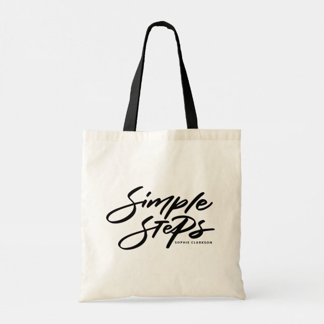 Bolsa Tote Black Simple Steps Quote Modern Calligraphy (Verso)