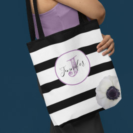 Bolsa Tote Black Stripe e Anemone Monogramados Personalizados
