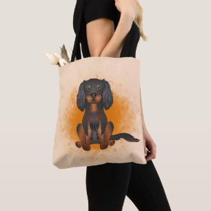 Bolsa Tote Black & Tan Cavalier King Charles Dog Em Laranja