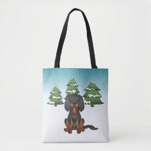 Bolsa Tote Black Tan Cavalier King Charles Spaniel No Inverno