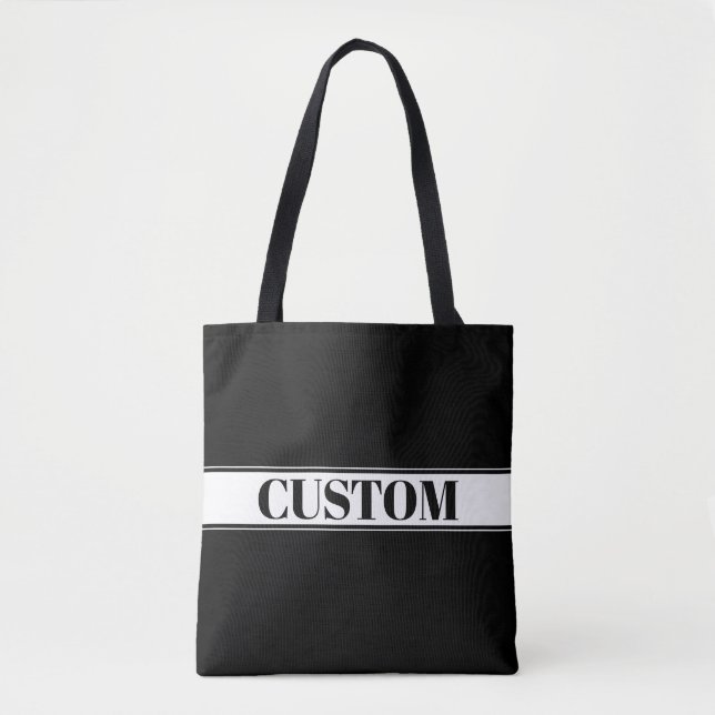 Bolsa Tote Black & White Custom Name Stripe (Frente)