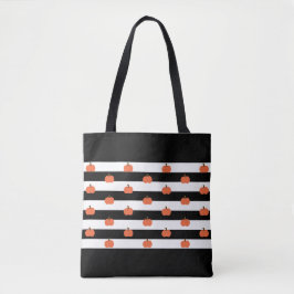 Bolsa Tote Black & White Stripes with Pumpkins - Halloween
