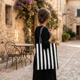 Bolsa Tote Black White strips moderno saco de compras