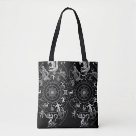 Bolsa Tote Black + White Zodiac Astrological Signs on a