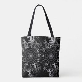 Bolsa Tote Black + White Zodiac Astrological Signs on a