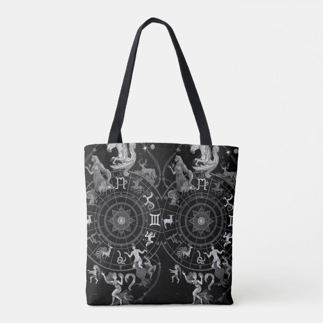 Bolsa Tote Black + White Zodiac Astrological Signs on a (Verso)