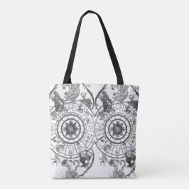 Bolsa Tote Black + White Zodiac Astrological Signs on a