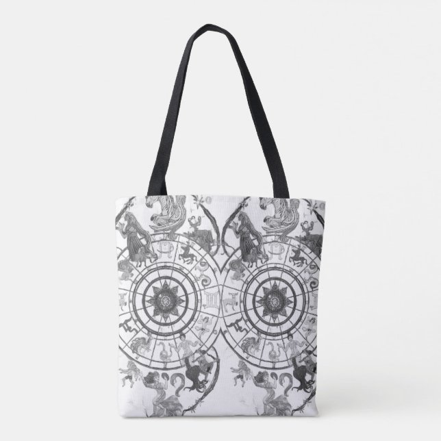 Bolsa Tote Black + White Zodiac Astrological Signs on a (Verso)