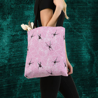 Bolsa Tote Black Widow Spider Webs Pastel Pink Costume