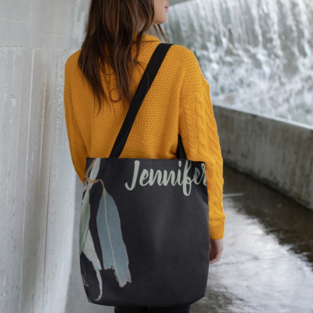 Bolsa Tote Black with Watercolor Leaves Named  (Criador carregado)