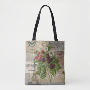 Bolsa Tote Blackberry Floral Garden Fllower Butfly Art