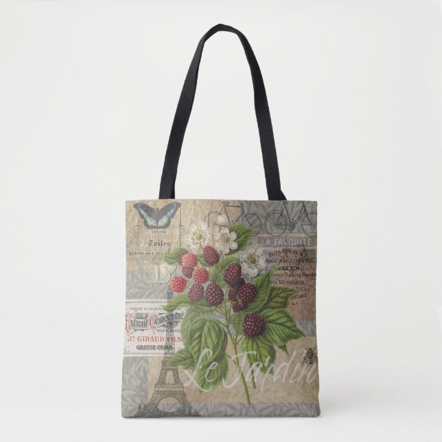 Bolsa Tote Blackberry Floral Garden Fllower Butfly Art (Frente)