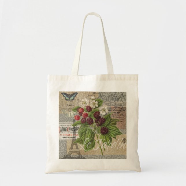 Bolsa Tote Blackberry Floral Garden Fllower Butfly Art (Frente)