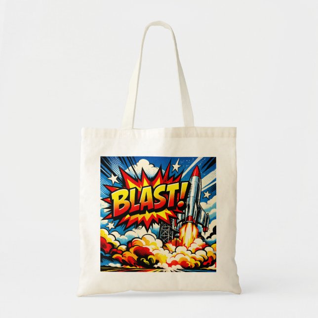 Bolsa Tote BLAST! Retro Pop Art Rocket Explosion (Frente)