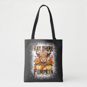 Bolsa Tote Bleached Hay Ali Pumkin Highland Cow outono