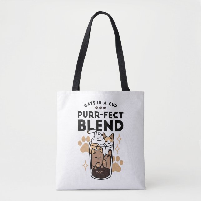 Bolsa Tote Blend Puro: Arte de Gato e Café para Pet-Lovers (Frente)