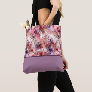Bolsa Tote Bloco de cor de tinta a álcool das flores roxas e