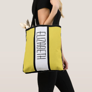 Bolsa Tote Bloco de Cor Moderno Nome Personalizado Amarelo