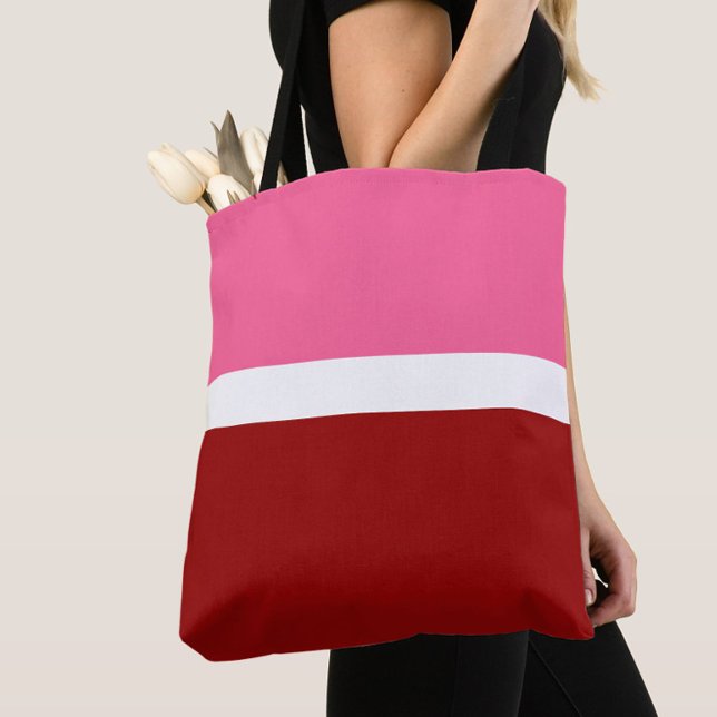 Bolsa Tote Bloco de Cor Rosa Branco Marrom Vermelho  (Criador carregado)