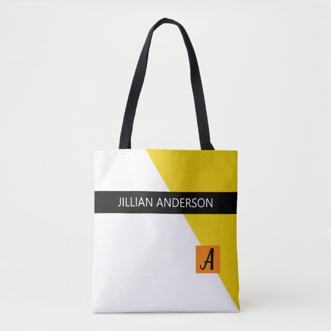 Bolsa Tote Bloco de Cores Amarelo Moderno Monogramado (Frente)