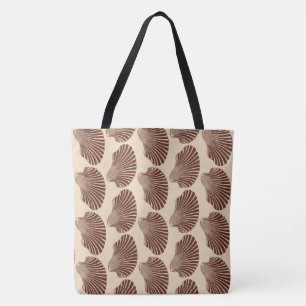 Bolsa Tote Bloco de Shell Scallop Impressão, Castanho e bege