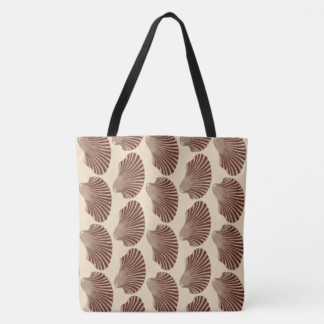 Bolsa Tote Bloco de Shell Scallop Impressão, Castanho e bege (Frente)