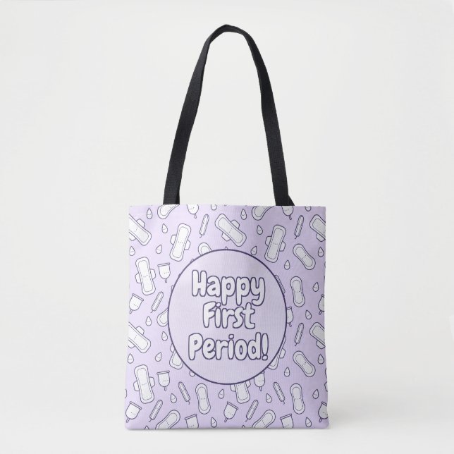 Bolsa Tote Bloco de Tampão Roxo do Primeiro Período Feliz (Frente)
