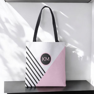 Bolsa Tote Bloco e listras modernos da cor com monograma