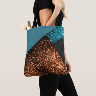 Bolsa Tote Bloco moderno da cor dos sparkles azuis e de