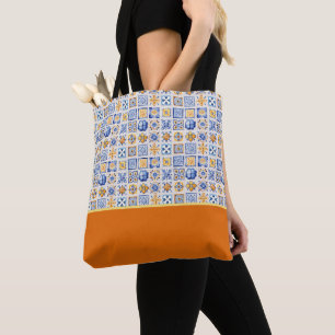 Bolsa Tote Blocos de Cor Padrão de Azulejos Amarelos Brancos