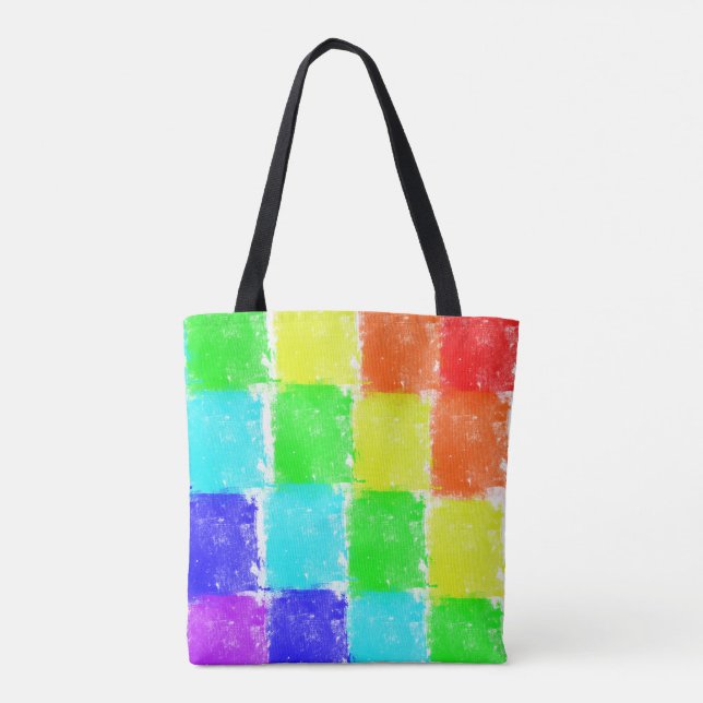 Bolsa Tote Blocos de cores modernos do arco-íris (Verso)