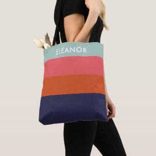 Bolsa Tote Blocos de Cores Modernos Listras Largas Personaliz