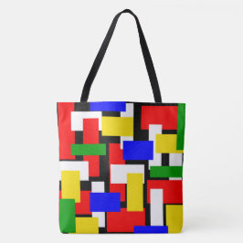 Bolsa Tote Blocos vermelhos, amarelos, pretos, azuis e verdes