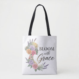 Bolsa Tote Bloom com Grace Elegant Floral Woman Silhouette