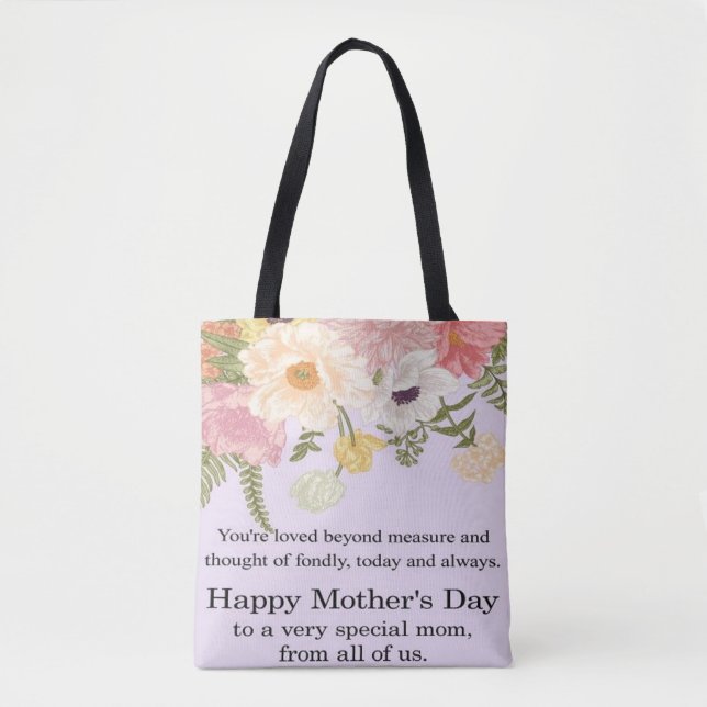 Bolsa Tote Blooming with Love: Happy Dia de as mães (Frente)