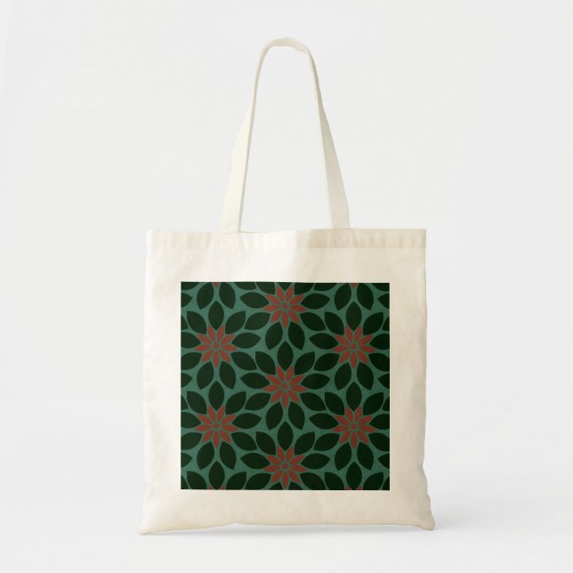 Bolsa Tote Bloquear Impressão com madeira Flores verdes escur (Frente)